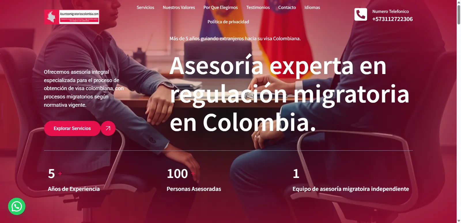 Asuntos Migratorios Colombia immigration services landing page